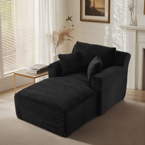 Sofá/sillón relax con 2 cojines, relleno de espuma, pana, 166×100×74 cm, negro