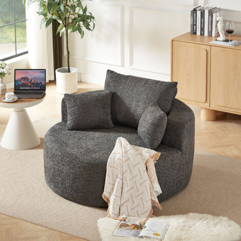MODFU - Sofá reclinable individual, sillón con cojín, ideal para salón o dormitorio, tapizado en chenilla y espuma, 127×127×85 cm, gris