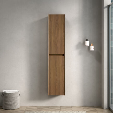 Mueble de baño de 140 cm con 2 puertas y 4 estantes, armario alto para baño o salón, madera contrachapada, marrón