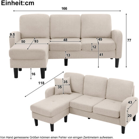 Sofá esquinero modular 166x118x77 cm, reversible con chaise longue, tela algodón-lino, beige claro | Leroy Merlin