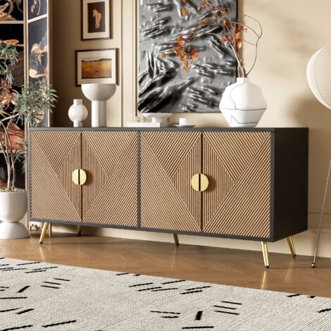 Aparador 160x40x75cm, con 4 puertas, 2 estantes, tiradores dorados, apto para salón y cocina, MDF, marrón - HAUSS SPOLE