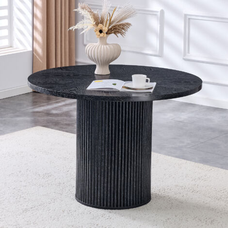Mesa de comedor redonda de 100 cm para 4-6 personas, tablero de MDF de 2,5 cm, patas cilíndricas con almacenaje, MDF + metal, color negro