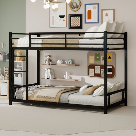 Litera infantil de 90x190 cm con escalera integrada, somier de láminas, metal negro