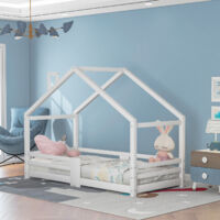 Cama infantil cabina 90x200 cm con chimenea anticaída, somier de láminas de pino resistente - Colchón no incluido, Blanco