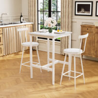 Conjunto de mesa de bar de 60x60x92 cm con 2 taburetes, estilo industrial, metal y madera blanca