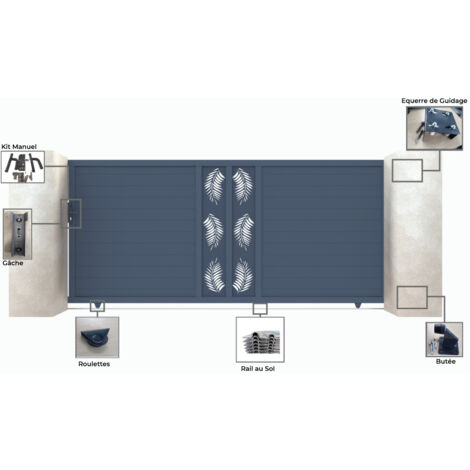 Portail aluminium coulissant C08 Gris 7016 - Largeur entre piliers 4030mm - Hauteur 1800mm (1/2)