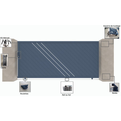 Portail aluminium coulissant 3530mm – Hauteur 1800mm – Lames anodisées diagonales – Fixation renforcée – Motorisable (1/2)
