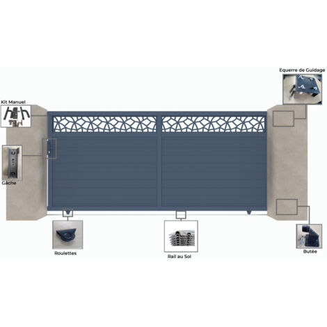 Portail aluminium coulissant C07 Gris 7016 - Largeur entre piliers 4030mm - Hauteur 1800mm (1/2)
