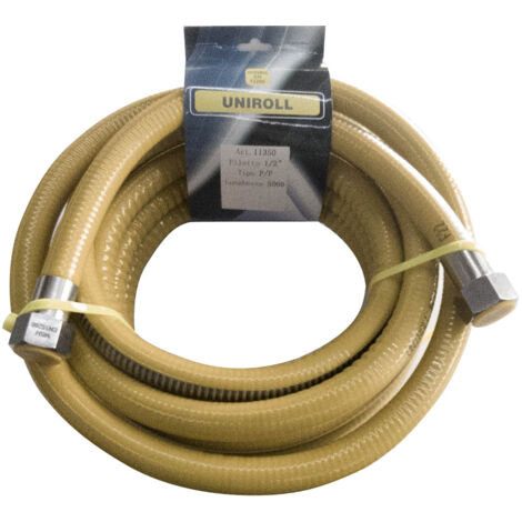 Tubo flexible de gas de 5 metros, 1/2" FF inoxidable, según norma EN 15266, para cocina/campana, UNIROLL