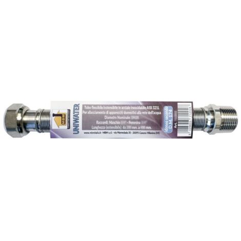 Tubo flexible extensible de acero inoxidable 1/2"M 3/4"F 75 / 130 mm agua inoxidable DM 174