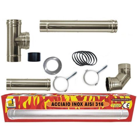 Kit de tuberías para chimenea fumaria Ø 80. Conducto de humos en acero inoxidable AISI 316L CE Hecho en Italia UNI 1856