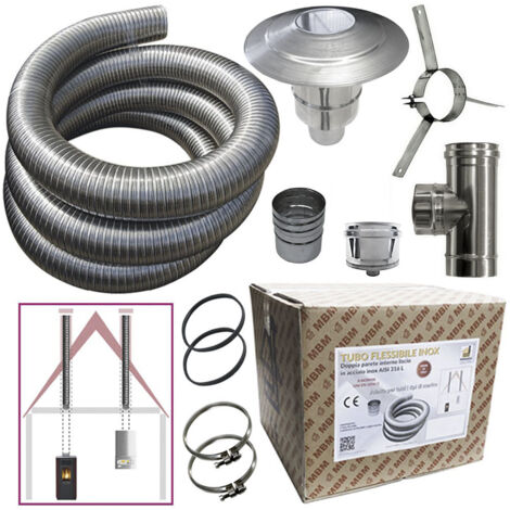 Kit de tubo de acero inoxidable 316 flexible de 3 metros de longitud, diámetro interno de 80 mm, liso, conforme a la norma CE EN 1856-2, conducto de humos