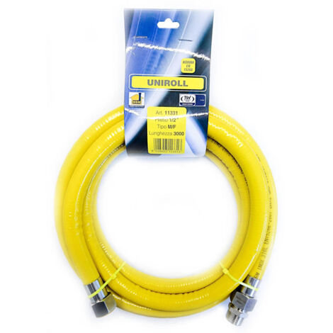 Tubo de gas para cocina de 3 metros flexible de 1/2" MF inoxidable según norma EN 15266 para placa de cocina/cocina UNIROLL
