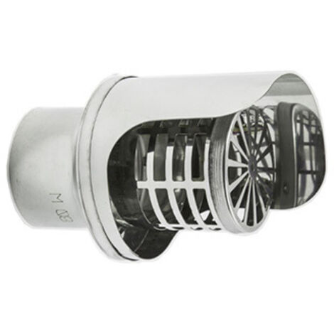 Sombrero terminal de salida de humos de pared INOX DN 100mm con parabrisas