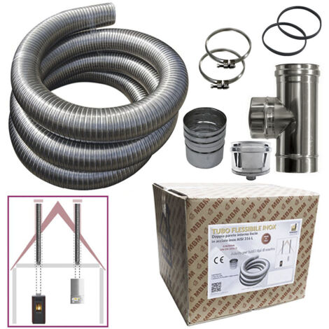 Kit de tubo de acero inoxidable 316 flexible de 5 metros de diámetro interno de 60 mm, liso, conforme a la norma CE EN 1856-2, conducto de humos