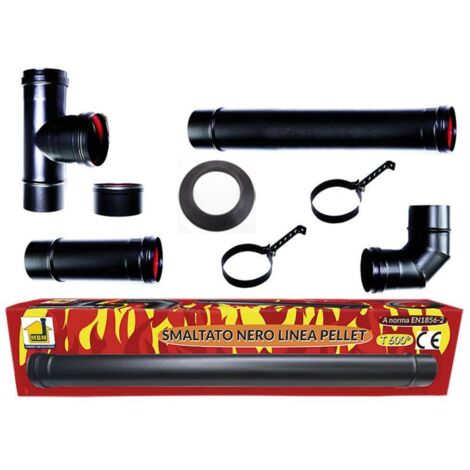kit tubi stufa a pellet canna fumaria dn 80 tubo acciaio smaltato nero 600 CE Made in Italy porcellanata ECO