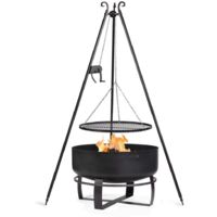 Kit de brasero de jardín "VIKING" XXL de 80 cm con rejilla de trípode de 180 cm, con grúa y parrilla de acero natural de 70 cm