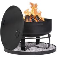 Kit de brasero de jardín "VIKING" XXL de 80 cm con tapa de 81,5 cm con borde y base decorativa redonda de piedra de 100 cm