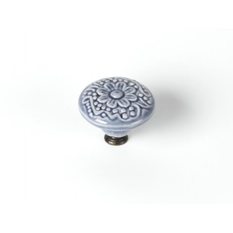 Runder Möbelknopf, glänzendes blaues Porzellan, H.27 x B.44 x T.44 mm REI