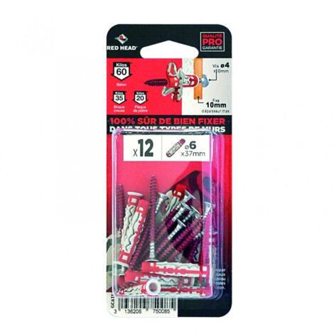 Packung mit 12 Dübeln und Schrauben in der Farbe RED HEAD, Durchmesser 6 mm x Länge 37 mm Red head (1/3)