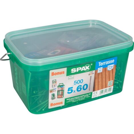 SPAX Terrassenschraube Bonus Set, 5 x 60 mm, 500 Stück, Fixiergewinde, Zylinderkopf, T-STAR plus T25, CUT-Spitze - 4507000500629