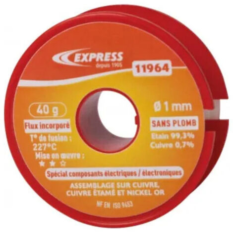Lötzinn - 99,3 % Zinn - 0,7 % Kupfer (bleifrei) - 40 g - Ø 1 mm EXPRESS - 11964