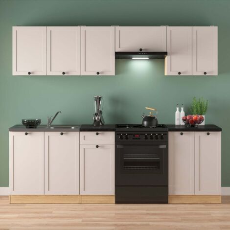 Summer 7 Unit Kitchen Cabinets Set 240cm - Cashmere Matt / Bernstein Oak