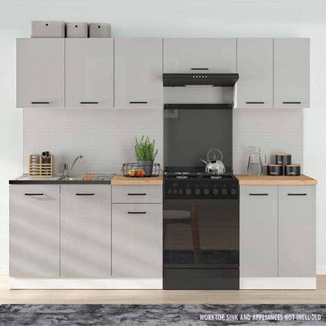 Summer 7 Unit Kitchen Cabinets Set 230cm - Light Grey Gloss