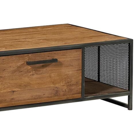 Table basse teck industrielle rectangulaire Casita ATHENA 120cm - 120x72x40 cm - Kayu Meuble (1/4)
