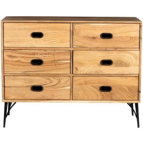 Commode 6 tiroirs en bois clair industriel SERENA 110cm - 110x40x85 cm - Kayu Meuble (1/5)