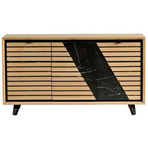Buffet 3 portes chêne massif blanchi et décor marbre 152cm Casita STORIA (1/5)