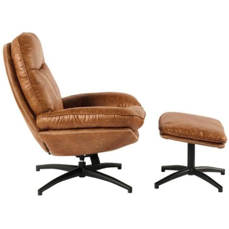 Fauteuil vintage inclinable marron confort avec repose-pieds Casita BRANSON (1/3)