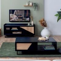 Table basse 1 tiroir en chêne et pin 120cm Casita TRATABA 120 - 120x60x40 cm - Kayu Meuble