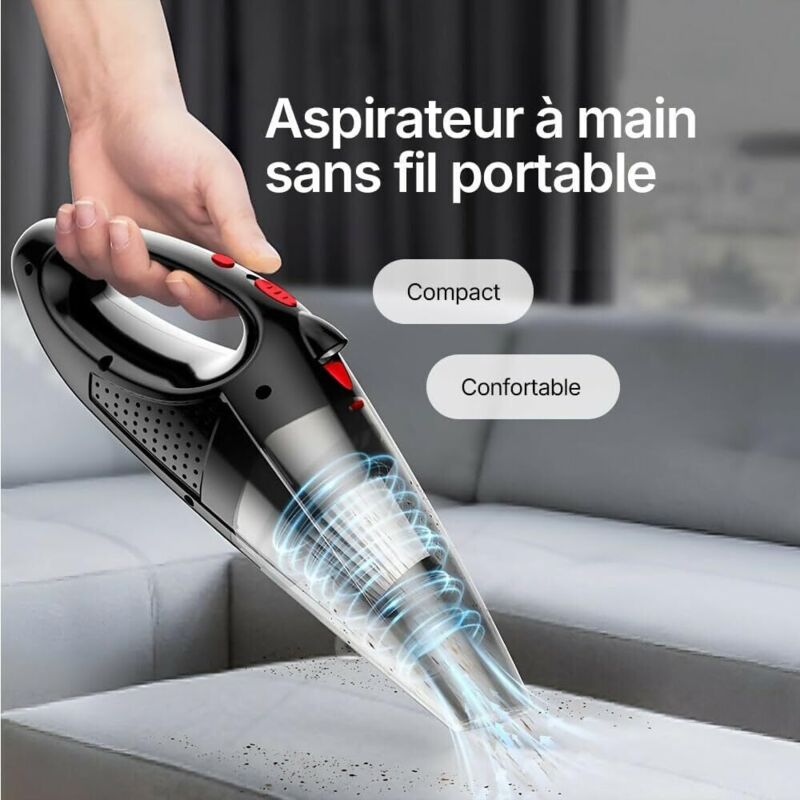 Sendowtek Aspirateur Main Sans Fil 9000Pa – Ultra Puissant Pour Voiture, Maison & Bureau Avec LED Et Filtre HEPA Lavable