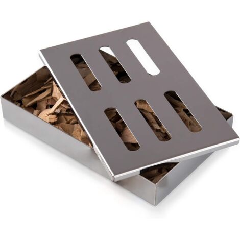 Fumoir barbecue - boîte à fumée en acier inoxydable 13 x 20,5 x 3,5 cm avec fentes de ventilation - convient parfaitement pour les barbecue gaz et charbon - fumoir maison - fumoir portable