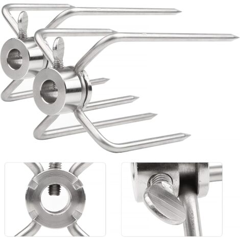 2 pinces à viande pour tournebroche, aiguilles à viande pour brochette de grill en acier inoxydable d'un diamètre de 11,5 mm avec vis de blocage