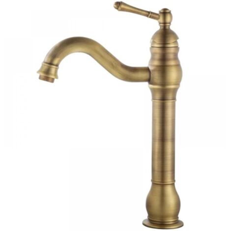 Robinet Salle de Bain Rأ©tro Laiton Haut, Antique Mitigeur Lavabo Vasque avec bec Hauteur 220 mm, Pivotant أ 360آ°Mitigeur Vasque Salle de Bain, Mitigeur monocommande pour salle de bain (1/5)