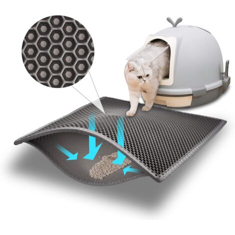 (60x45 cm, Gris) Tapis Litière Chat Bac à Litière pour Chats, Imperméable Non Toxique EVA,Double Couche en Nid d'abeille Design