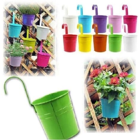 Pots de fleurs suspendus - Lot de 10 - Pots de fleurs suspendus en métal avec crochets amovibles et drainage, pour jardin, terrasse, fenêtre (10 couleurs)