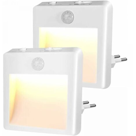 Veilleuse Prise Electriqu-Veilleuse Enfant avec Détecteur de Mouvement-Luminosité réglable,Veilleuse LED(Blanc Chaud/Froid-Réglable),Plug and Play Lampe Nuit pour Chambre Bébé,Cuisine,Couloir-Lot de 2