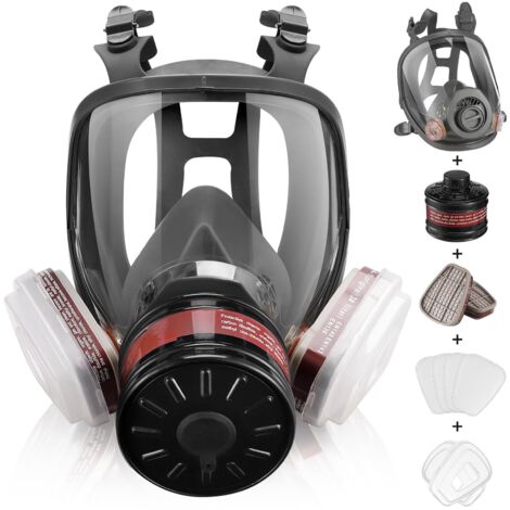 Masque intégral à gaz – Masque respiratoire réutilisable à gaz de survie nucléaire et chimique avec filtre à charbon actif 6001 cn et 40 mm contre les gaz/poussière/vapeurs/fumées pour produits