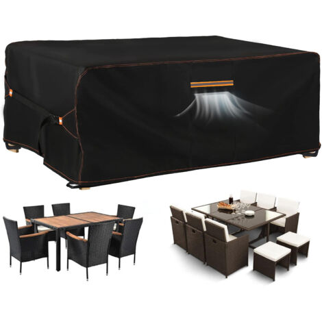 Housse Salon de Jardin Exterieur avec évent,420D Oxford Tissu Housse Table de Jardin,Bâche de Protection pour Chaise Meubles Étanche Imperméable, Résistance au Vent, Anti-UV 180x120x74cm