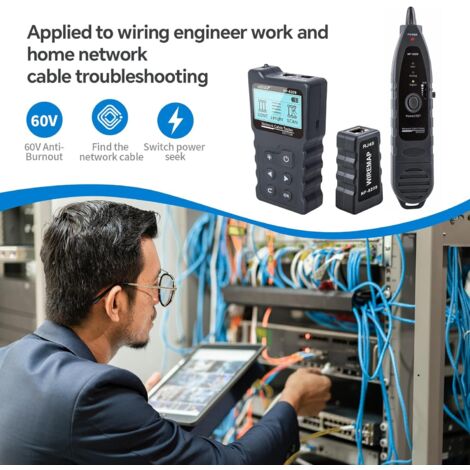 Jadeshay Netwerktester, kabeltester, multifunctionele netwerkkabeltester RJ11 RJ45 netwerktester LAN-tester voor CAT5 CAT6 tracker, met type C opladen, NCV, laagspanningsalarm
