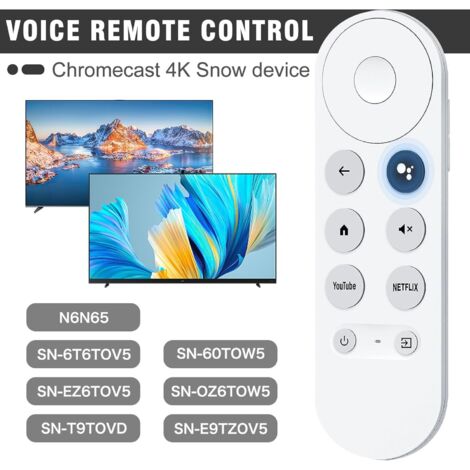 Télécommande Bluetooth De Remplacement Pour Google Chromecast TV 4K Snow - Avec Assistant Vocal, Boutons Netflix YouTube