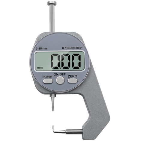 Produktbild von Digitales Dickenmessgerät 0–10 Mm – LCD-Bildschirm, Gebogene Spitze, Auflösung 0,01 Mm – Für Papier, Leder, Folie, Weiche Materialien, Inkl. Umschalttaste