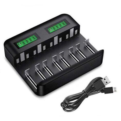 LCD-Universal-Akkuladegerät, Universal-Ladegerät für AA/AAA/C/D Ni-MH/Ni-Cd-Akkus mit USB-Eingang,