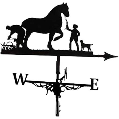Wetterfahne aus Schmiedeeisen für den Außenbereich, metallischer Edelstahl, Wetterfahne für Bauern und Pferde (1/5)