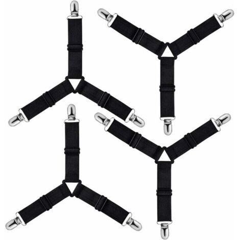 4-teiliger, dreieckiger, verstellbarer Bettlakenhalter, Bettzeuggurt, Bettlaken, Bügelbrettbezug, Matratze, Sofa (schwarz)