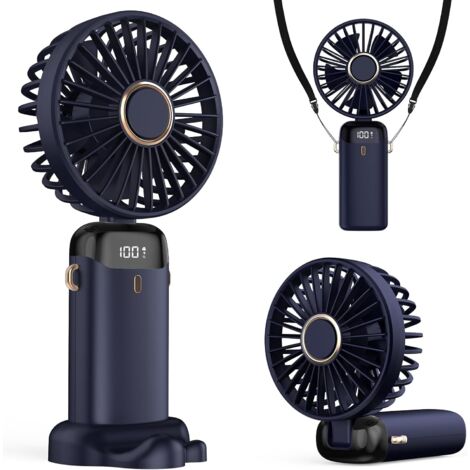 Tragbarer Ventilator, 6000 mAh, USB, mit LED-Anzeige, 3-in-1, für Hand/Nacken/Schreibtisch, faltbar und um 90° neigbar, ideal für Sommer, Büro, Schlafzimmer, Reisen, Geschenk, Erwachsene, Kinder (Dunk (1/5)