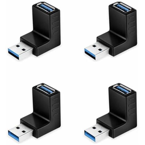 4 Stück USB 90° Auf-/Ab-Winkelstecker, USB 3.0 5 Gbit/s, Stecker auf Buchse, Winkeladapter, USB Typ L-Winkel für PC/Laptop in Schwarz, MEHRWEG. (1/5)